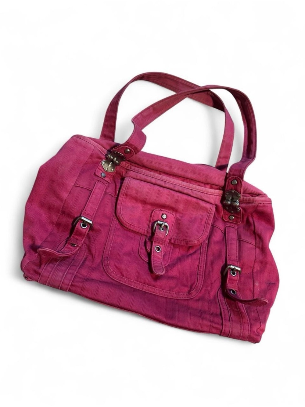 Vintage Oakley Fuchsia Shoulder Tote Bag with Front Buckle Pocket Detailing